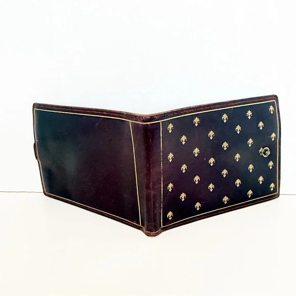 Vintage Florentine Cordovan Snap Closure Wallet with Gold Fleurs de Lis Accents - Picture 7 of 14